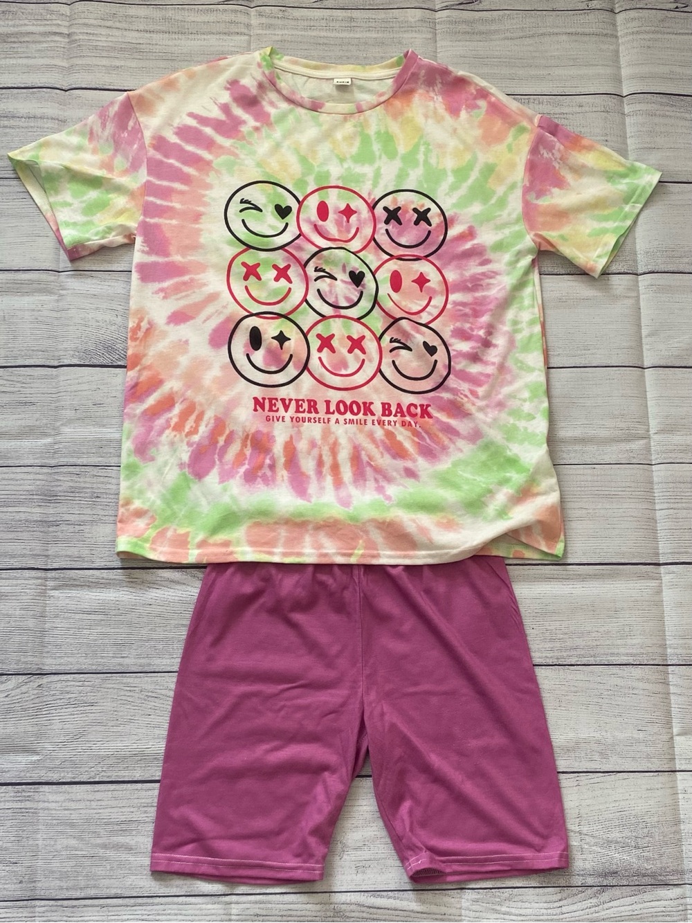 Tie-Dye Smiley Kids shorts Set - Pink & Multicolor